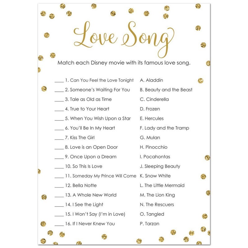 MyExpression.com 24 Cnt Love Song Match Bridal Game Cards (Faux Gold Glitter on White) - Image 3